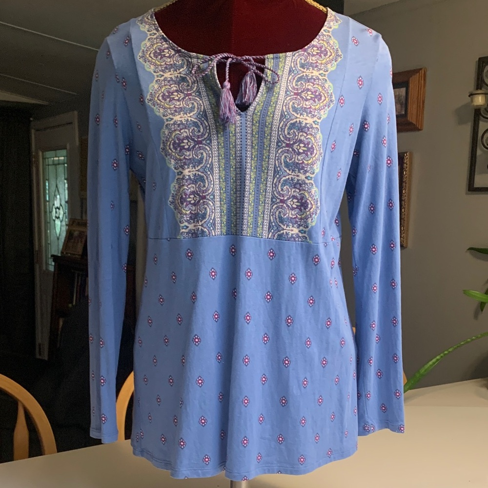 j Jil Blue Paisley Long Sleeve Women's Top